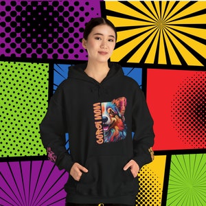 Corgi Mom Love PopArt Hoodie, Comfy Colorful Cartoon Corgi Mom Hoody with Cute Wrist Decals, Welsh Corgi Dog Mom Gift Idea