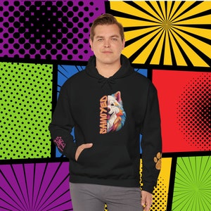 Samoyed Love Hoodie Gift, Comfy Colorful Cartoon Samoyed Art Hoody with Cute Wrist Decals, Samoyed Dog Mom Present Idea, Samoyed Art