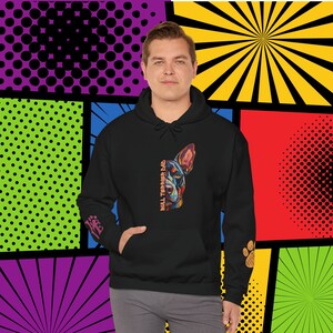 Bull Terrier Dad Love Hoodie Gift, Comfy Colorful Cartoon Bull Terrier Dad Hoody with Cute Wrist Decals, Bull Terrier Dog Dad Present Idea