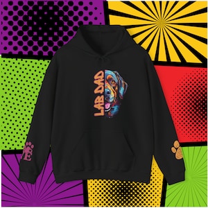 Labrador Dad Love PopArt Hoodie, Comfy Colorful Cartoon Labrador Dad Hoody with Cute Wrist Decals, Labrador Dog Dad Gift Idea, Cozy Lab Art