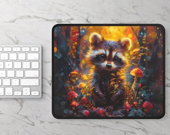 Psychedelisches Waschbär-Gaming Mousepad, Spaß-Waschbär-Fantasie-Kunst-Computerzubehör Benutzerdefinierte Waschbär-Fee-Fantasie-Mausunterlage, Waschbär-Kunst-Geschenk