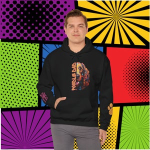 Poodle Dad Love PopArt Hoodie, Comfy Colorful Cartoon Poodle Dad Hoody with Cute Wrist Decals, Poodle Dog Dad Gift Idea, Poodle Dad