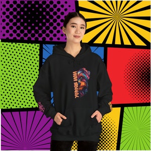 Yorkie Mom Love PopArt Hoodie, Comfy Colorful Cartoon Yorkie Mom Hoody with Cute Wrist Decals, Yorkshire Terrier Dog Mom Gift Idea