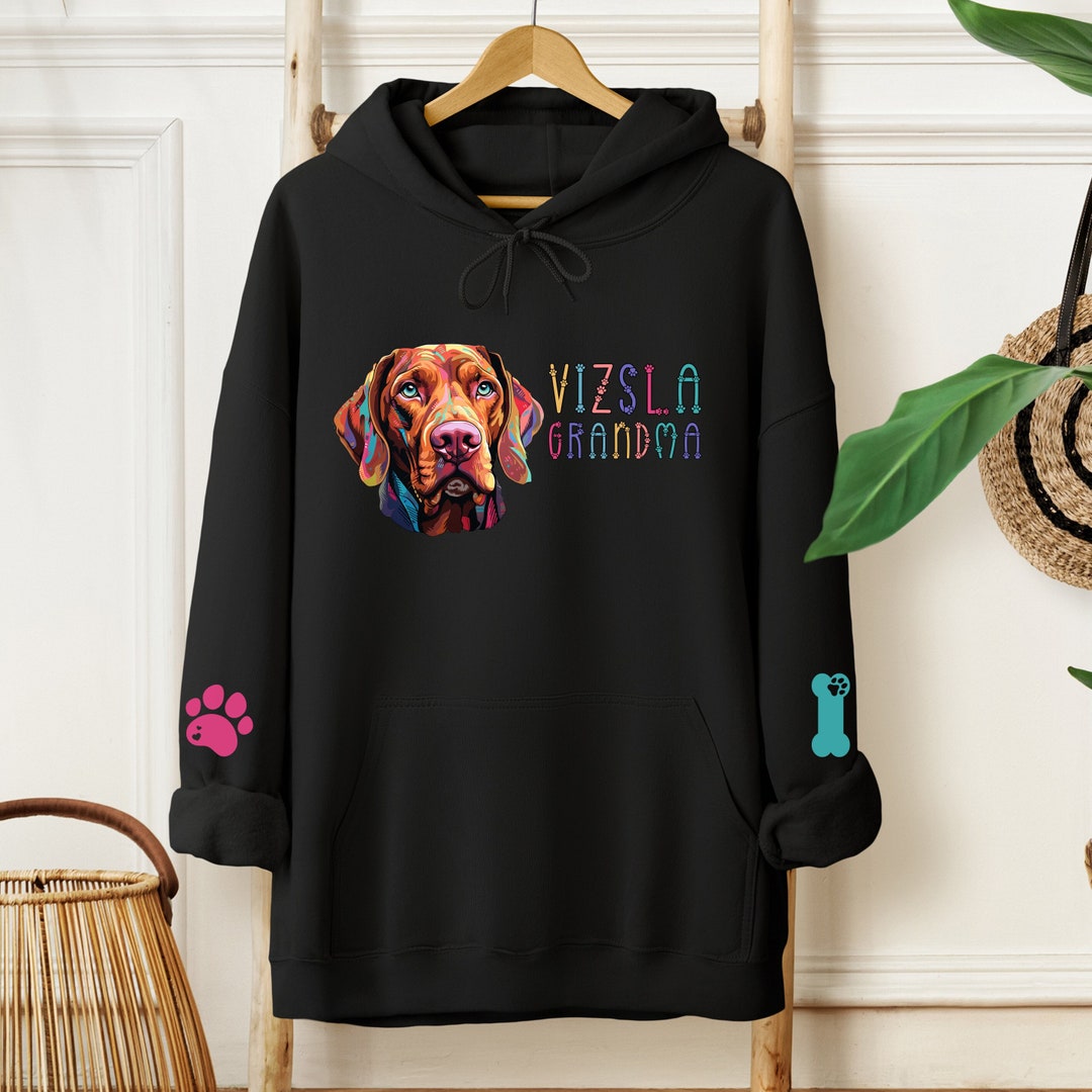 Vizsla Grandma Hooded Sweatshirt, Popart Vivid Fun Vizsla Hoody With