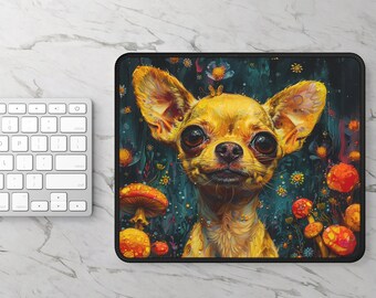Psychedelic Chihuahua Gaming Mousepad, Fun Chihuahua Fantasy Art Computer Accessories Custom Chi Dog Fairy Fantasy Mouse Pad