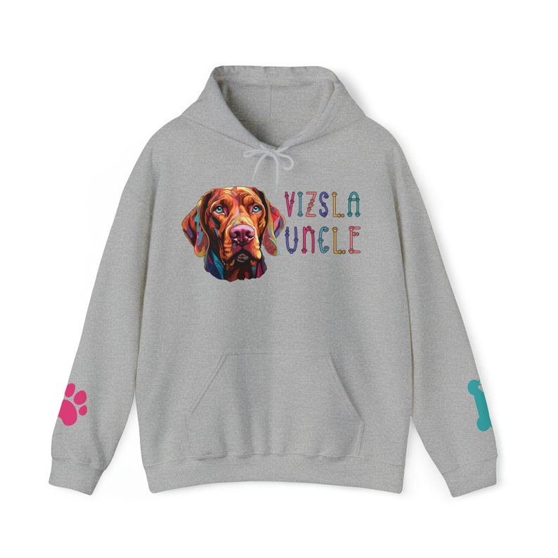 Vizsla Uncle Hooded Sweatshirt, Popart Vivid Fun Vizsla Hoody With Paw