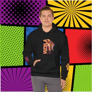 Vizsla Love PopArt Hoodie, Comfy Colorful Cartoon Visla Hoody with Cute Wrist Decals, Vizsla Dog Gift Idea, Visla Lovers Cozy Gift Idea