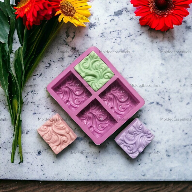 4 Set Silicone Wavey Soap Mold Embossed Waves Silicone Soap Mold