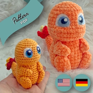 Crochet Pattern Fire Dino - Mini Pocket Monster - Amigurumi [US Terms/GER]