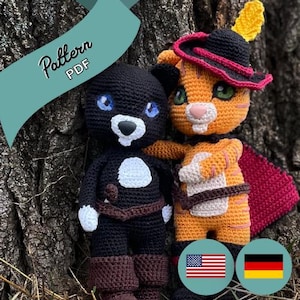 Häkelanleitung gekleidete Katze, Kater mit Stiefeln - PDF Amigurumi (US Terms + German) Crochet Pattern - Dressed Cat, Tomcat, Puss, Boots