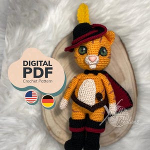 Häkelanleitung gekleidete Katze, Kater mit Stiefeln - PDF Amigurumi (US Terms + German) Crochet Pattern - Dressed Cat, Tomcat, Puss, Boots
