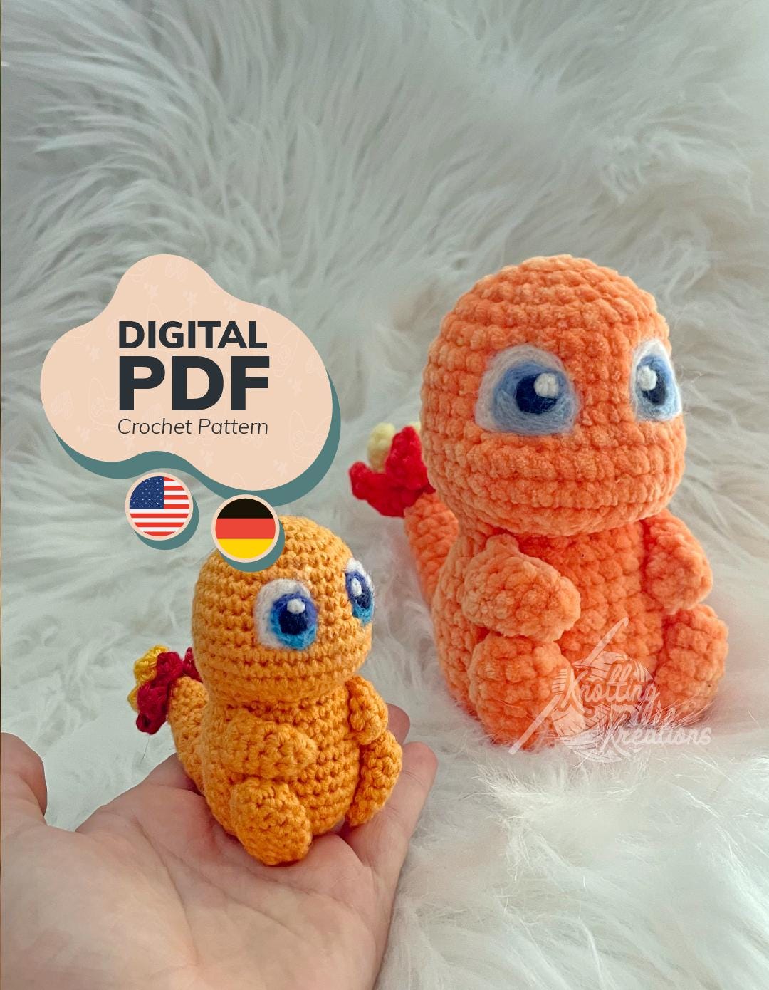 Crochet Pattern Fire Dino - Mini Pocket Monster - Amigurumi [US Terms ...