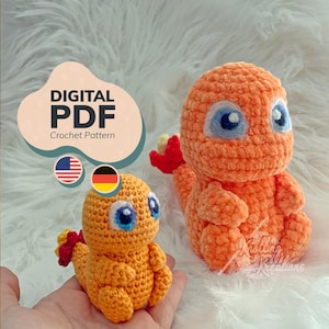 Häkelanleitung Fire Dino - Mini Pocket Monster - Amigurumi [US Terms/GER]