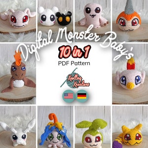 Digital Monster Baby - Amigurumi - 10 in 1 Häkelanleitung / PDF // 10 in 1 - Digital Monster Baby - Crochet Pattern [US Terms/GER]