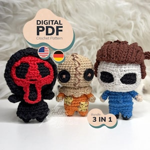 Crochet Pattern - Halloween Horror Mini Bundle, 3-in-1 Creepy Cute Amigurumi Collection, Spooky Crochet PDF (US Terms + GER)