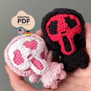 Virkmönster - Mini Hidden Caller, Masked Slasher, Horror Amigurumi Nyckelring & Plysch PDF (Amerikanska termer + TYSKA)