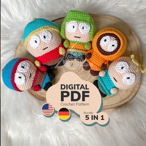 Paquete de patrones de crochet Amigos de pueblo pequeño - 5 personajes en 1 - Amigurumi - PDF // Muñeca 5 en 1, [Términos de EE. UU./ALE]