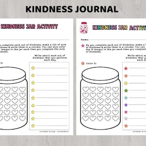 Kindness Journal Writing, Kindness Jar Activity, Kindness Bookmarks, Acts of Kindness - Teachers Tool - Digital Printable Instant Download