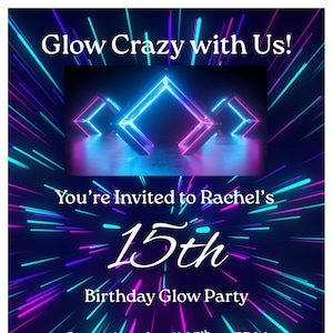 Invitation d&#39;anniversaire phosphorescente : modèle Neon Canvas (téléchargement instantané)