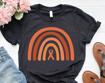 Orange Ribbon Rainbow TShirt,Leukemia Awareness Tee,Cancer Fighter Gift,Cancer Survivor Gift For Her,Leukemia Warrior Shirt,Leukemia Ribbon
