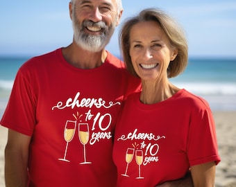 Custom Anniversary T-Shirt, Cheers To 10 Years Married Couple Matching Tees, Wifey Hubby 10th 25th Anniversary Shirt,Husband And Wife Outfit