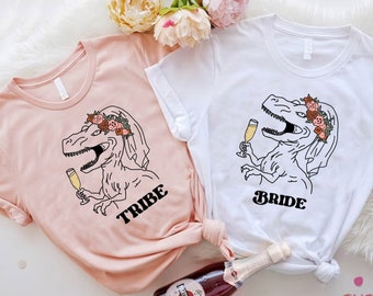 Dinosaur Bride Shirt,Funny Bachelorette Party Bride Tribe Matching Tee,Floral Bridezilla,Bridesmaids Gift,Brideasaurus Tee,Wedding Party Tee