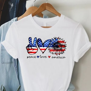 Peace Love America Shirt, American Flag Shirt,Sunflower 4th of July, Fourth of July Gift,America Peace,Patriotic Women Gift,Independence Day