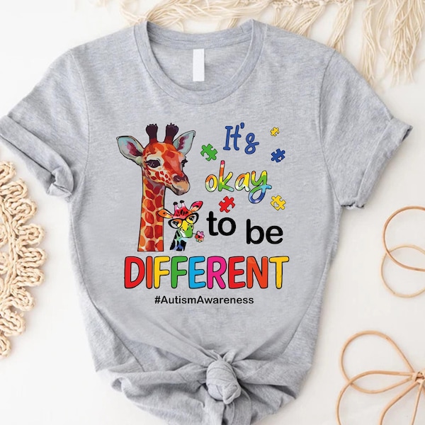 It's Ok To Be Different T-Shirt, Autism Puzzle Giraffe Shirt,Autism Kids Tee,Autism Toddler Shirt,Autism Awareness Tshirt,Neurodiversity Kid