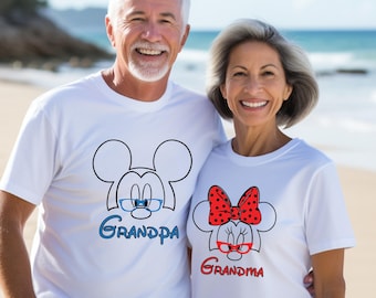 Chemise grand-père Mickey, chemise grand-mère Minnie, cadeau pour la famille Disneyland, promu grand-mère grand-père souris T-shirt assorti Disney, nouveau cadeau grand-parent