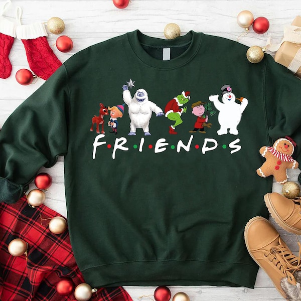 Cute Cartoon Christmas Friends Sweatshirt, Christmas Sweatshirt, Christmas Movie Sweatshirt,Funny Christmas Shirt,Friends Holiday Sweatshirt