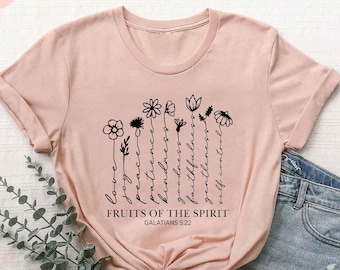 Religious Graphic Tees,Floral Women's Christian Tshirt, Mothers Day Gift, Galatians Fruits of The Spirit Shirt,Bible Verse Flower Shirt Gift