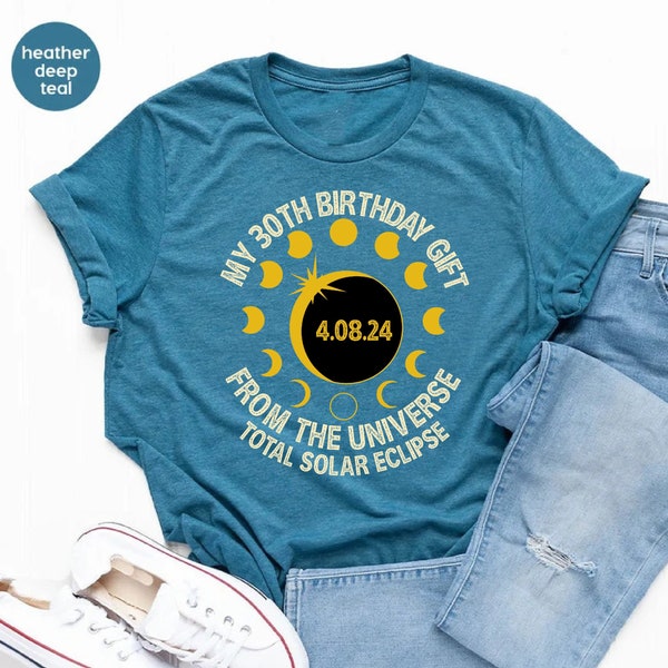 Custom Total Solar Eclipse Birthday T-Shirt, April 8th 2024 Birthday Party Tee,Eclipse Viewing Shirt,Retro Eclipse Tee, Celestial Moon Women