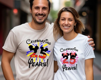Disney Anniversary Celebration TShirt,Custom Year Disney Couple Matching Tee,25 Years Anniversary Gift,Husband Wife Disneyworld Vacation Tee