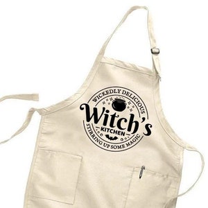 Kitchen Witch Apron,Funny Halloween Apron With Pockets,Chef Gift,Womens Cooking Apron, Cooking Mom Apron, Halloween Kitchen, Halloween Gifts