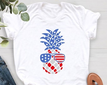 Pineapple 4th of July Shirt,Tropical 4th of July T-shirt, Independence Day Tee, Red White And Blue Shirt, America T-shirt, USA Pineapple Tee