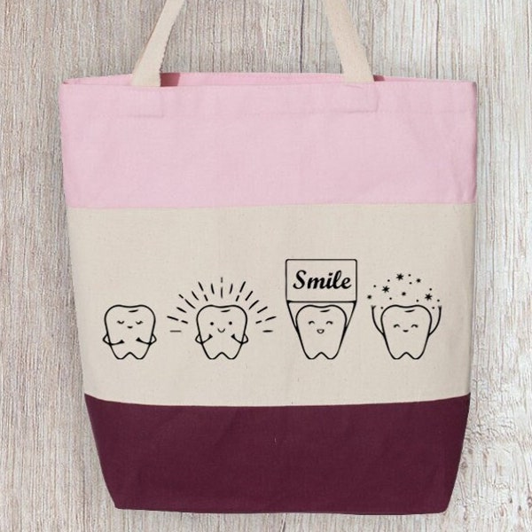 Dental Hygienist Bag, Cute Tooth Tote Bag, Dental Assistant Tote Bag, Dental Student Gift Bag, Dental Work Bag, Girls Sweet Tooth Tote Bag