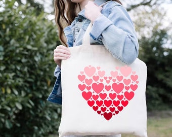 Heart Tote Bag, Big Red Heart Tote Bag, Tote Bag Red Hearts, Trendy Tote Bag, Red Hearts Gift, Mini Red Hearts Tote Bag, Mini Red Hearts