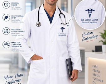 Custom Embroidered Lab Coat,Personalized Doctor Nurse Pharmacist Dentist Coat,Medical White Coat with Name Logo,Healthcare Professional Gift