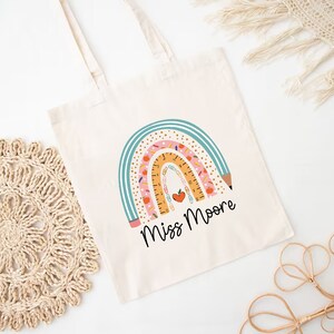 Personalized Rainbow Teacher Tote Bag, School Leaving Gift, Boho ...
