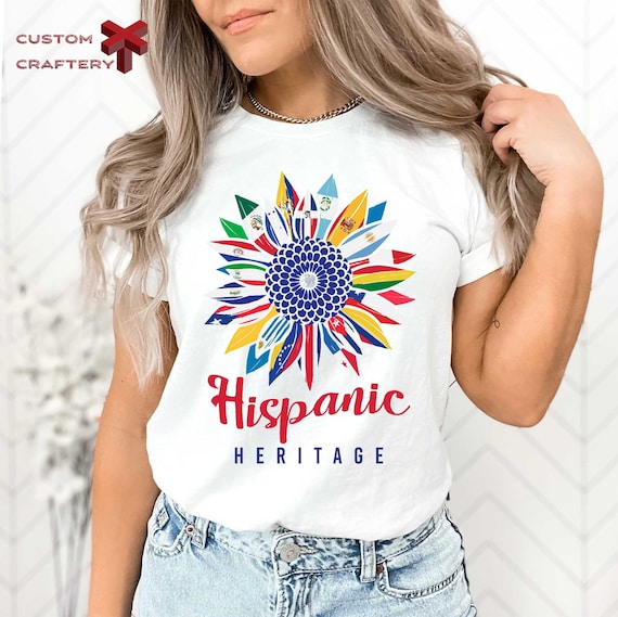 Hispanic Heritage Flower T-Shirt,National Hispanic Heritage Month Gift,Countries Flags Celebration Tee,Latina Women, Mexican Mexico Hispanic
