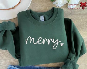 Merry Embroidered Sweatshirt, Christmas Sweatshirt Women, Merry Embroidered Crewneck, Cute Christmas Holiday Gift for Her,Christmas Stocking