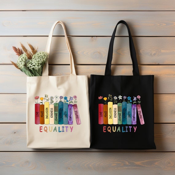 Equality Books Tote Bag,Equal Rights Totes,Book Flower Canvas Tote Bag,Peace Love Kindness, Feminist Gift for Her,Social Justice Cottagecore