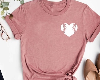 Cute Baseball Shirt,Gift For Baseball Lover,Baseball Heart Shirt,Womens Game Day Shirt,Baseball Mom Shirt,Sport Love T-Shirt,Baseball Team