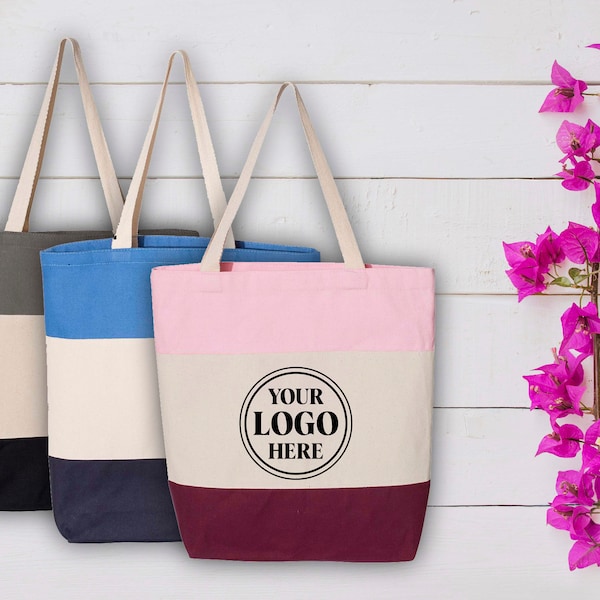 Custom Logo Tote Bag, Personalized Tri Color Tote Bag, Shopping Bags With Your Logo, Beach Tote Bag With Logo, Wholesale Bags,Women Tote Bag
