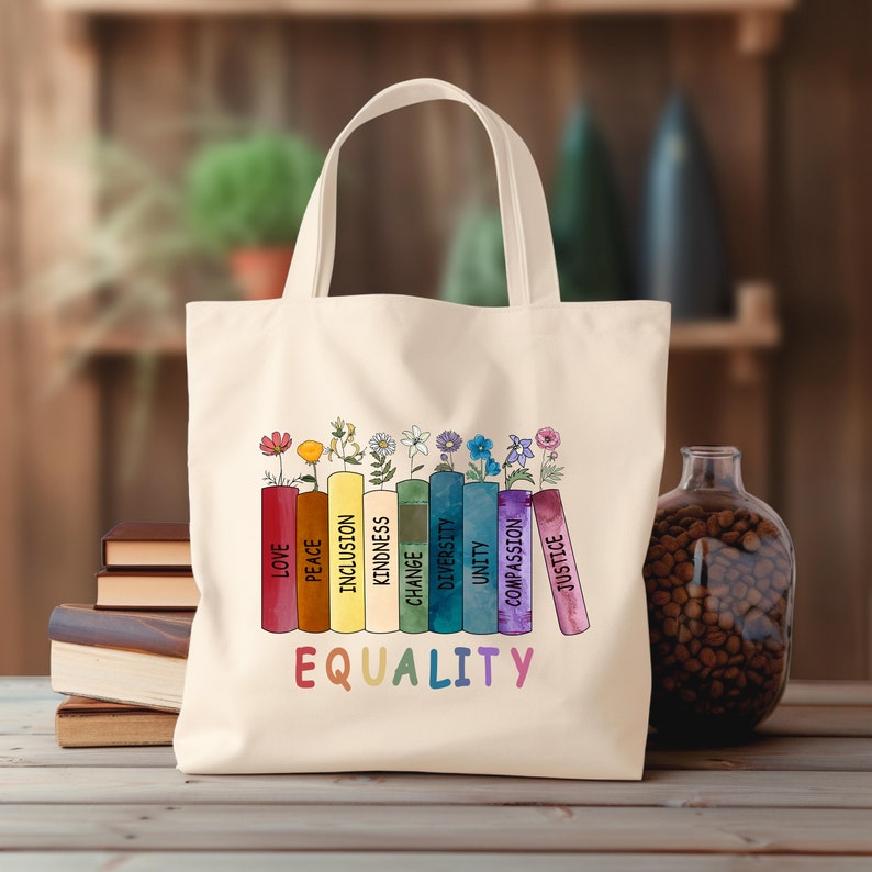a canvas bag with the words equality painted on it