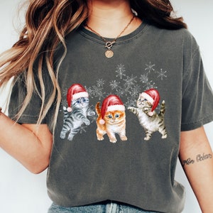 Christmas Kitten Tshirt, Ugly Christmas Sweater, Kitschy Xmas, Funny Cat T-shirt, Santa Kitty Tee, Tacky Holiday Shirt, Womens Christmas Tee
