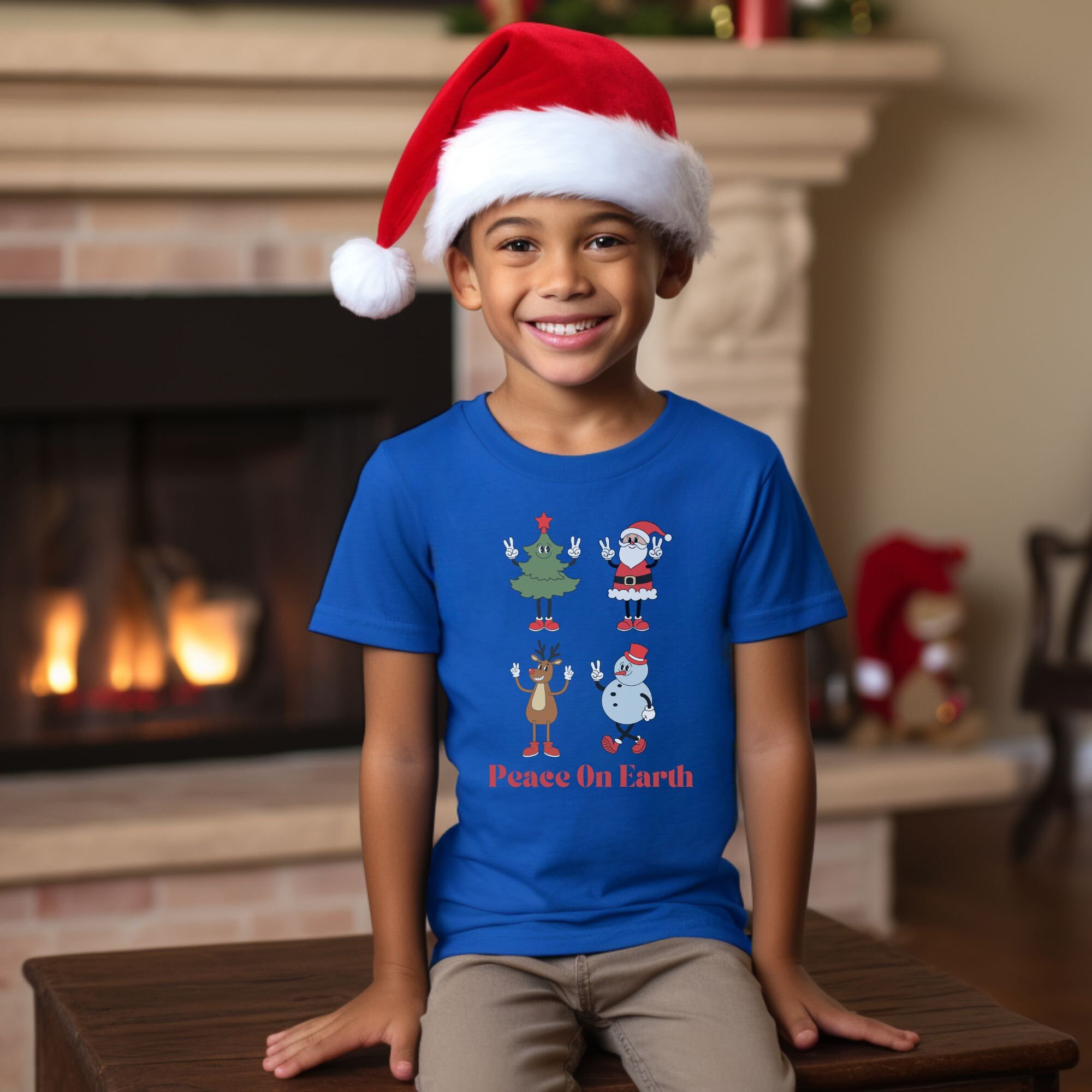 Peace on Earth, Santa Kids Christmas Shirt, Cute Santa Christmas Kids