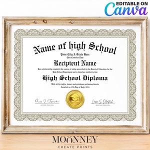Home School Diplom, High School Diplom, bearbeitbare Vorlage auf Canva, druckbares Zertifikat mit goldenem Siegel digitaler Download