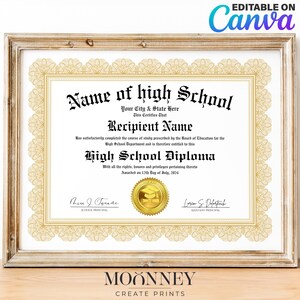 Editable High School Diploma, Home School Diploma, Editable Template on Canva, Printable Certificate With Gold Seal Digital Download