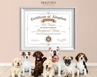 Plantilla editable de certificado de adopción de mascotas (descarga digital)